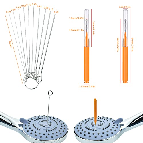 Escova de limpeza de cabeça de chuveiro, limpador de cabeça de chuveiro, palhetas de agulha pequenas