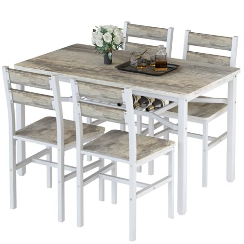 Hooseng Dining Table Set for 4, Wood Kitchen Table Chairs Set with Storage, Farmhouse 5 Piece Dining...