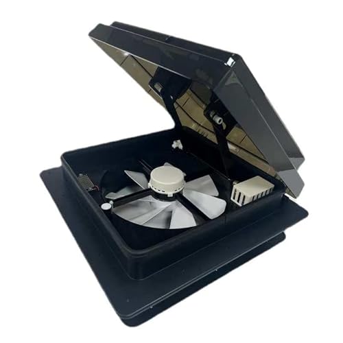 OstarkDom Ventilador de techo para caravanas, Claraboya, Nivel de ruido ultra bajo de escape reversible con sensor de lluvia, ventilador permanente de nivel automático para autocaravana, color negro