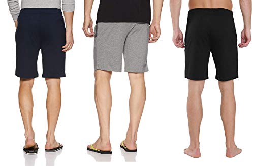 Image of DIA A DIA Men Cotton Sports Shorts Combo Pack of 3 (Size-M, Navy-Grey -Black)