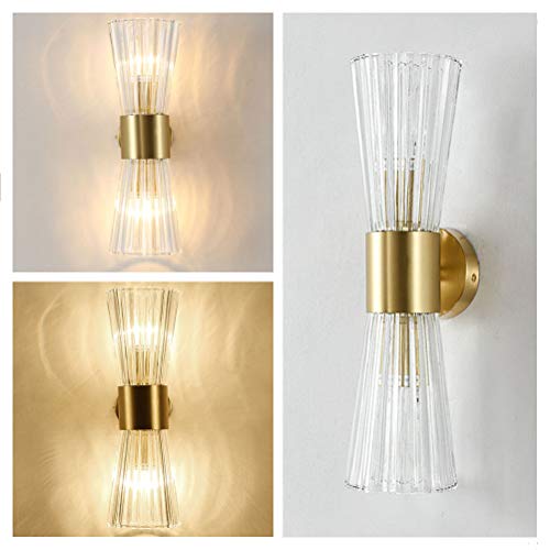 Efinehome Mid-Century Modern Wall Light Fixture With Crystal Glass Lampshade | 2 Light Vanity Light Gold For Bathroom Hallway Bedroom Living Room Kitchen With Shade (Umbrella) #TOP2