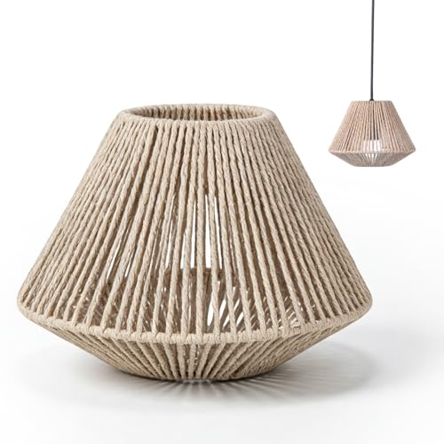 Boho Rattan Lampenschirm  Lampenschirm Rattan Klein E27 Lampenschirme für Tischlampe Hängelampe Deckenleuchte Stehlampe Papierlampenschirme Ersatzschirm Vintage Korb Laterne für Wohnzimmer Esszimmer