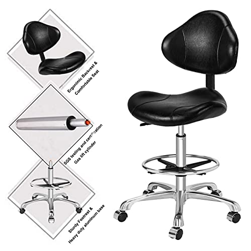 Kaleurrier Ergonomic Drafting Chair With Back Support,Multi-Functional Height Adjustable Swivel Rolling Stool,Multi-Purpose Home Office Desk Chair (Black) #TOP3