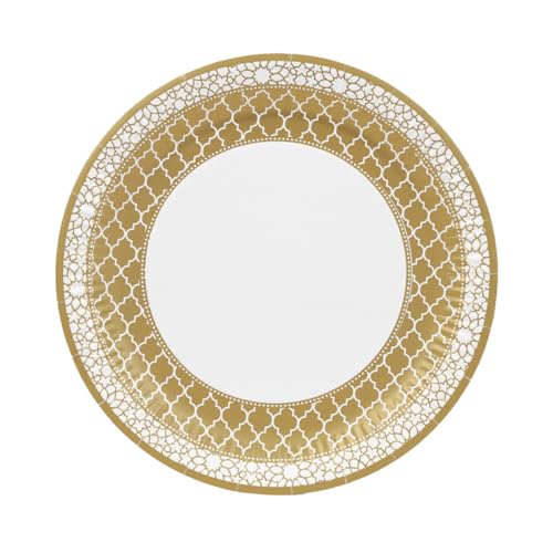 Talking Tables 10 papel resistentes dorados, platos desechables reciclables, decoraciones de mesa para fiestas, celebraciones EID, picnics, aniversarios, bodas, 23 cm, mosaico, color blanco (PPG TILE)