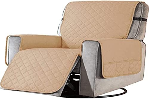 subrtex Quilted Sofa Cover Reversible Sofa Protector 1,2,3 Seater Couch Cover with Adjustable Elastic Straps, Side Storage Pocket (Loveseat, Blue) (Sofa cover-11)