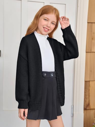 Haloumoning Girls Long Sleeve Cardigan Kids Casual Open Front Chunky Sweater Fall Outerwear 5-14Y3