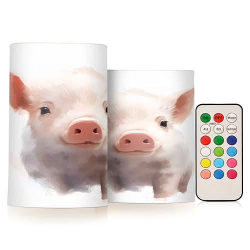 SUABO Pig Flameless Candles, Flickering LED Candles Battery Operated Color Changing with Remote Timer for Party Wedding Decoration