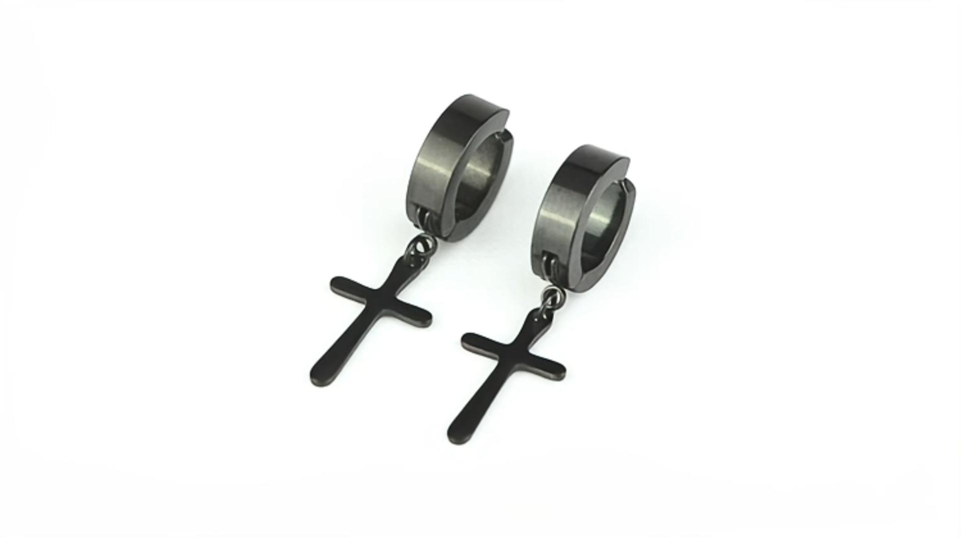 Orecchini A Clip Con Croce - Acciaio Inossidabile Unisex, Confezione Da 3 Paia - Foto 4