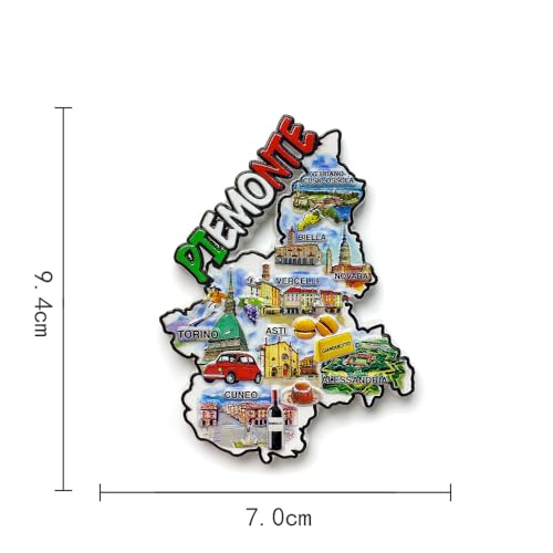 Imán decorativo 3D Piemonte Italia en resina 7x9.4 cm miniatura 2