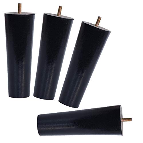 Lot de 4 Pieds de Meubles en Bois Massif Conique,Pied de Canapé en Bois de Caoutchouc,Pattes de Table Basse,Pieds de Chaise,pour Armoire,Chaises,Avec Tige Filetée M10,Noir(straight15cm(5.9inch)) Cover