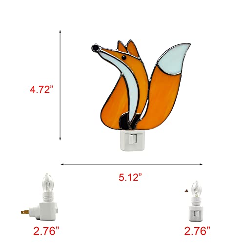 Image of CHEZBABY Stained Glass Night Light Plug into Wall Lamp Decorative Accent Nightlight for Hallway Bedroom Bathroom Kitchen Home Decor(Fox)