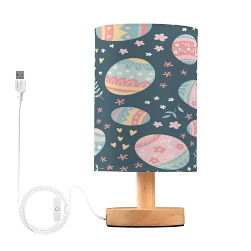 SDMKA Colorful Easter Eggs Bedside Table Lamp for Bedroom, Minimalist Nightstand Lamp with Round Fabric Shade for Living Room, Office, No Bulb Required