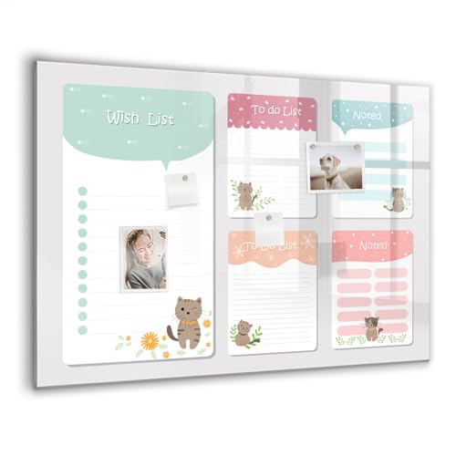 Tableau blanc verre trempé magnétique 100x70 effaçable pour tableau mural de bureau et maison