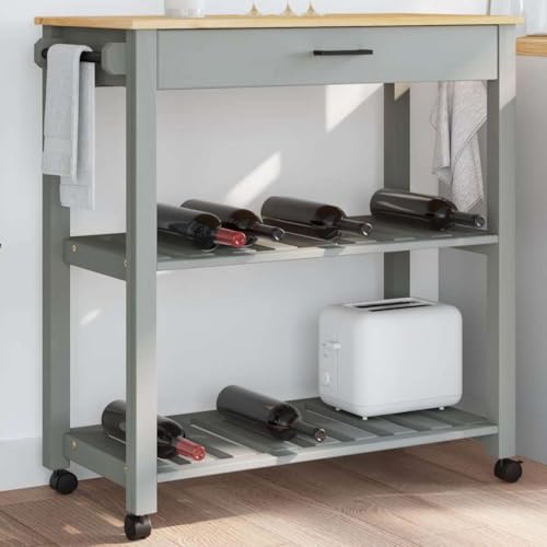 Carrito de cocina de madera maciza Mangloder Monza con 3 estantes y cajón 2