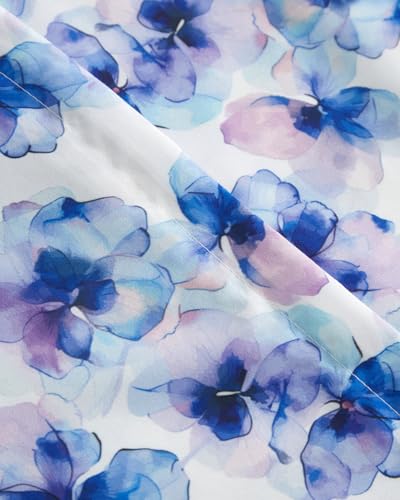 Image of Duvet Cover Cal King Size Set - Extra Soft Floral Duvet Cover 104 x 98 with 2 Pillow Shams - Comfy, Breathable Floral Bedding Set - Hotel Luxury & Fade Free w / Zipper Closures & Ties - Blue Hydrangea