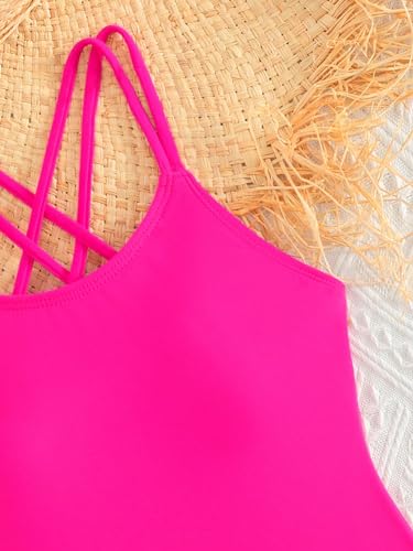 Image of OYOANGLE Girl's Basic One Piece Swimsuit Criss Cross Spaghetti Strap Sports Training Bathing Suit