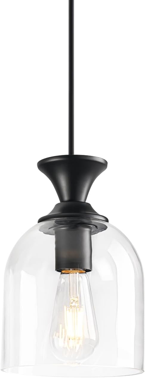Pendant Lights Kitchen Island, Modern Farmhouse Pendant Light with Clear Glass, Kitchen Pendant Mini Hanging Light Fixture for Dinning Room (Black, 1-Pack) Black 1-PACK