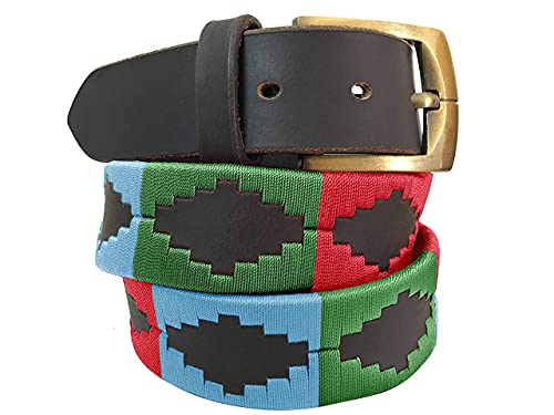 CARLOS DIAZ Mens Womens Premium Unisex Brown Leather Embroidered Designer Polo Belt (85 cm/ 32-34 Inches)