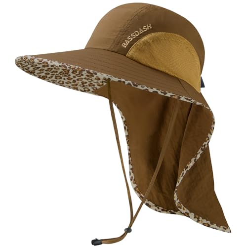 Image of BASSDASH UPF 50+ Unisex Water Resistant Wide Brim Sun Hat with Large Neck Flap Ponytail Fishing Hat for Men Women
