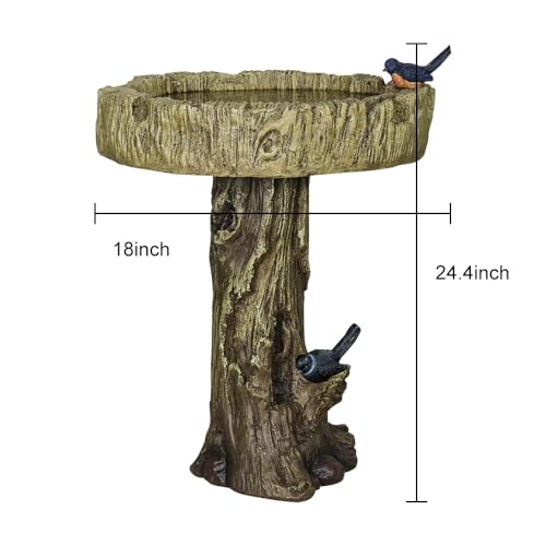 Image of SunJet 24.4 Inch Heigh Wood-Look Concrete Bird Bath with Decorative Faux Bird - birdbath Rustic & Long-Lasting Design, Enhances Garden, Patio, Yard, Lawn Decor