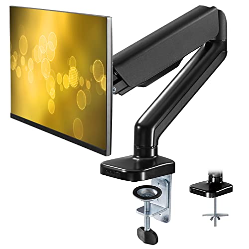 Monitor Stand, TEMPSPACE Single Monitor Mount for 17 - 32 inch Computer Monitor with Gas Struts Monitor Arm Vesa Monitor Stand for Desk for Flat/Curved Screen, Hold up to 20lbs with Clamp/Grommet Base