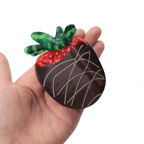 Chocolate Strawberry Hair Claw Clip, Large Size Decorative Hair Grip with Shark Tooth Design, Durable Metal Hook