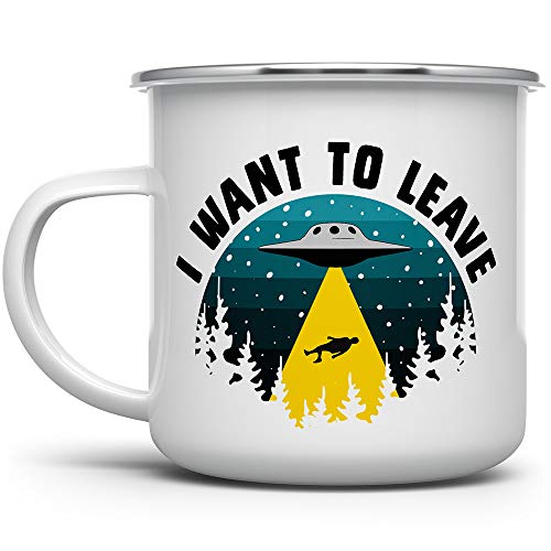 Taza esmaltada con diseño OVNI y extraterrestre 12oz miniatura 1