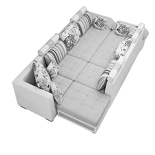 Image of Orions L Shape Sofa Set 12 Seater for Living Room (Light Grey & Black) | Modular Sofa Set 12 Seater Couch | 12 Seater Sofa with Ottoman 4 Puffy | Fabric 12 Seater Sofa