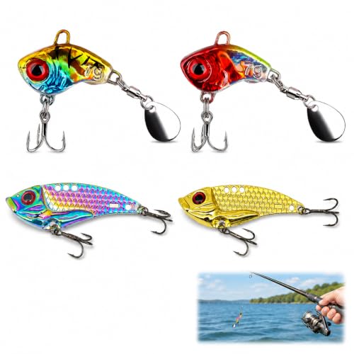 JOVYTH Lot de 4 Leurres de Pêche – Imitation Réaliste de Poisson, Spinnerbait et Jig Spinner, pour Perche, Brochet, Sandre, Silure (Rivière/Lac)