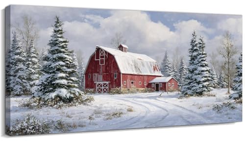 CXVU Extra Large Christmas Tree Farm Wall Art Framed, Winter