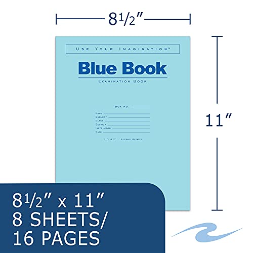 Roaring Spring Test Blue Exam Book, 50 Pack, Wide Ruled with Margin, 11