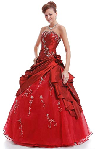 Zorayi Femmes Élégant A-Ligne Robes de Bal Taffetas Robes de soirée Longue Robes De Quinceanera Rouge Taille 36 Cover