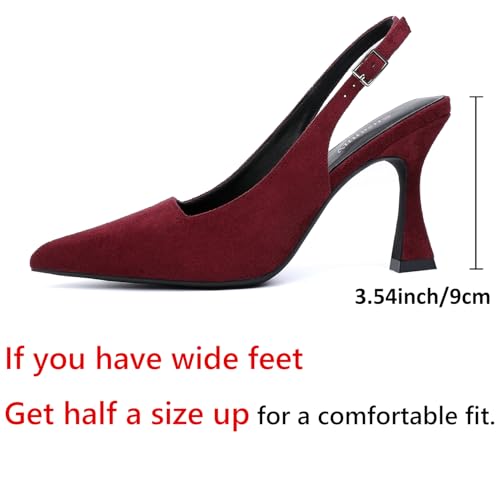 Image of Susanny Slingback Kitten Heels Elegant Dressy Pumps for Women Closed Pointy Toe Sexy Chunky High Heels Wedding Bride Prom Party Dress Shoes