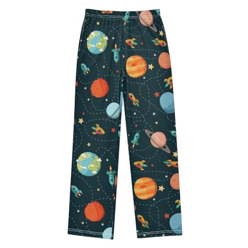 ZZXXB Space Planet and Rocket Boys Long Pants Soft Trousers Elastic Waist Kids Lounge Bottoms with Pockets S-XL