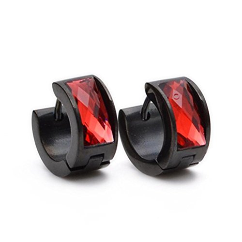 Oakky Jewelry Men's And Women's Red Crystal Black Stainless Steel Studs Hoop Earrings #TOP1