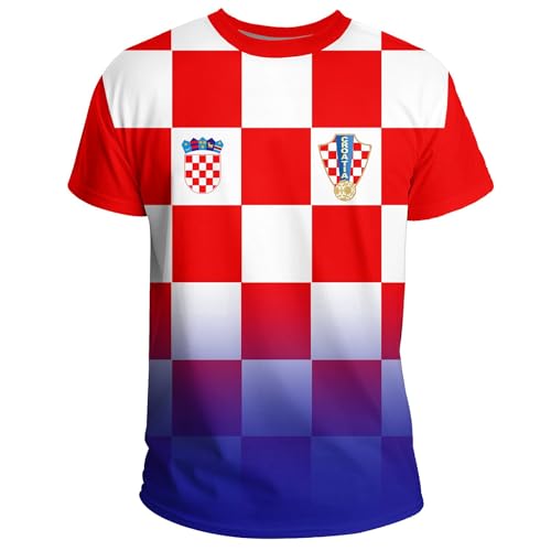 YuanDiann 2024 Coppa Europea Calcio T Camicie Croazia Fan Sport Casual Stampa Bandiere nazionali Manica Corta Uomini Donne Bambini Asciugatura Rapida Maglia Traspirante, 2#, M
