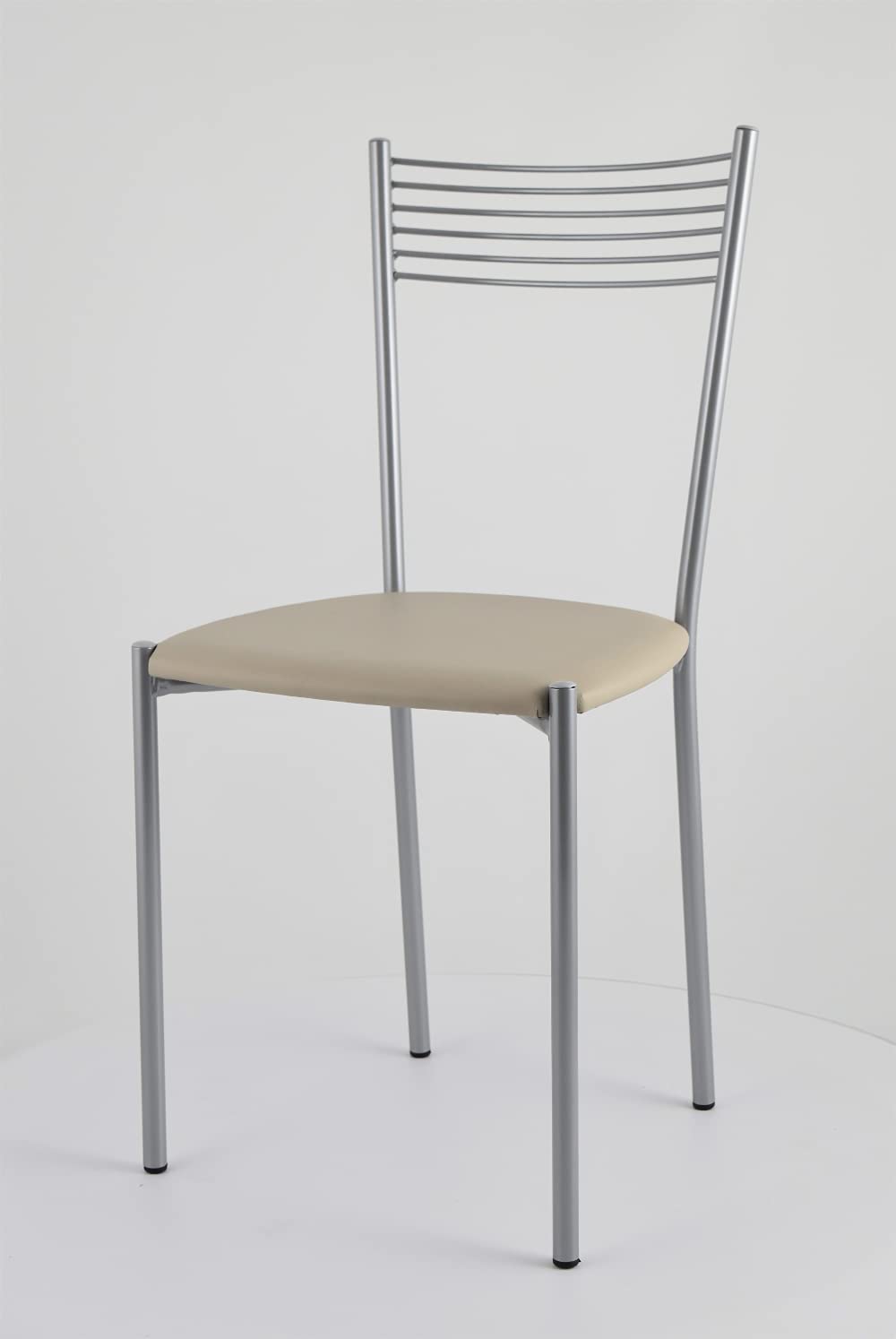 t m c s Tommychairs - Set 4 chaises Elegance pour Cuisine, Bar et Salle à Manger, Robuste Structure en Acier peindré alluminium et Assise rembourrée et revêtue en Cuir Artificiel Couleur Lin