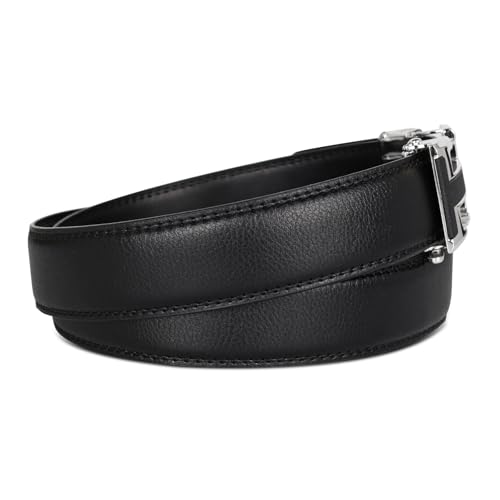 Image of Aurolran Men&Womens Leather Dress Belt Business Automatic Buckle Belt Color-Black Silver Gold