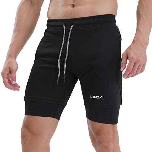 Lixada Men's 2-in-1 Running Shorts Breathable Active Training Exercise Jogging Workout Towel Loop Shorts with Pockets