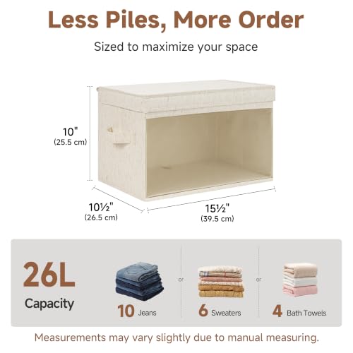 Image of StorageWorks Fabric Storage Bins with Lids, Large Closet Storage Bins | Flip-Top Lid, Clear Window, Handles, Collapsible, for Clothes Blankets Books, Closet Box, Beige, 2-Pack