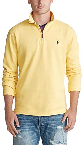 Polo Ralph Lauren Mens Half Zip French Rib Cotton Sweater (M, LuxuryYellow)