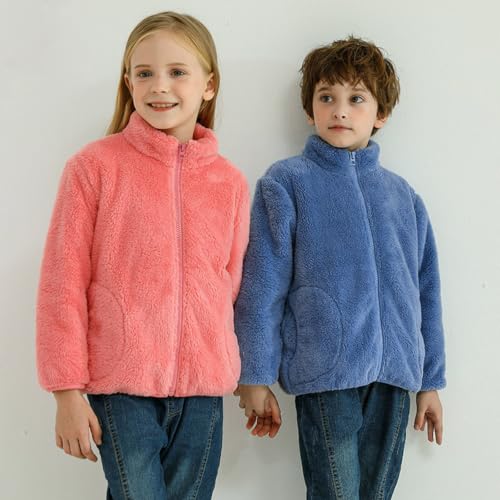 Girls Fleece Jacket Kids Winter Zip Up Sherpa Plush Coat Navy | Boys Cozy Lightweight,Stand Collar,Long Sleeve,Jackets with Pockets,Comfort Warm Outdoor Clothes for Cold Weather 11-12 Years - image 4