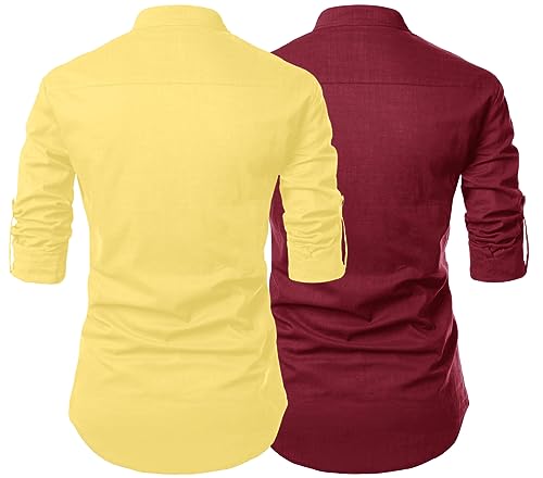 Image of FINIVO FASHION Combo of Men's Cotton Blend Solid Regular Fit Full Sleeve Straight Short Kurta Shirt, Casual and Formal Wear