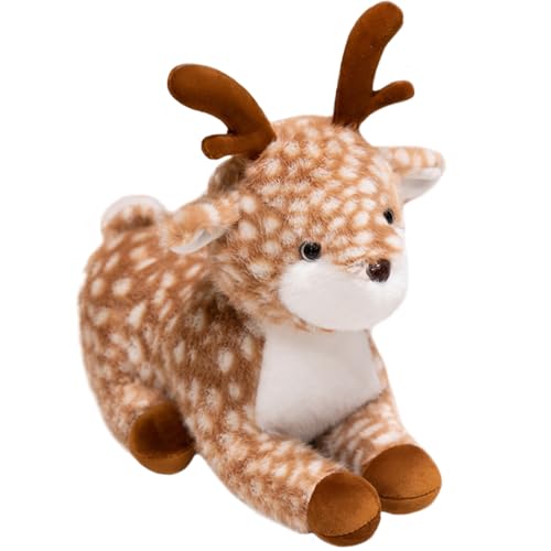 ELAINREN Lifelike Lying Sika Deer Stuffed Animals Realisitc Deer Fawn Plush Toy Simulation Brown Elk Deer Plushie Moose Doll GIfts/13.7''