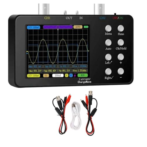 Osciloscopio Portátil de Bolsillo, 2 en 1 Osciloscopio y Generador de Señal, 50 Ms/s 2-Canales Osciloscopio Profesional Portátil con Pantalla LCD de 3.2, para Reparación de Electrónica de Automoción