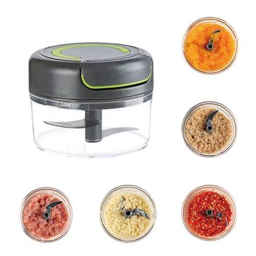 Tritatutto Manuale a Corda, 500ML Trita Verdure Manuale Multifunzionale per Neonati, Tritaverdure Manuales, Tritatutto Manual a Corda, per Tagliare Cipolla, Insalata, Noci, Pesto (grigio-160 ML)