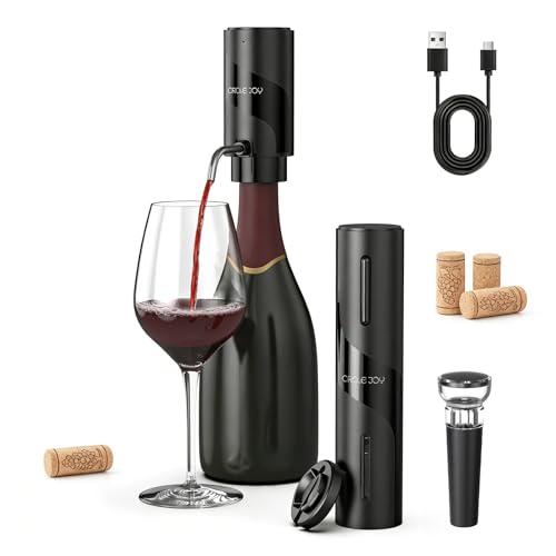 Image of CIRCLE JOY 5-in-1 Electric Wine Bottle Opener Set, Rechargeable Wine Opener Kit, Cordless Wine Gift Set with Foil Cutter, Electric Aerator & Pourer and Vacuum Stopper for Wine Lovers, Black