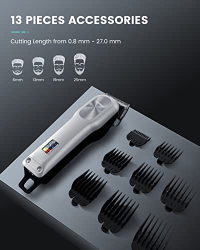 Cordless Hair Clippers for Men SUPRENT, Professional Hair Cutting Kit with 2000mAh Lithium Ion, Stainless Steel Blade, Hair Trimmer with Lock-in Length (Silver)