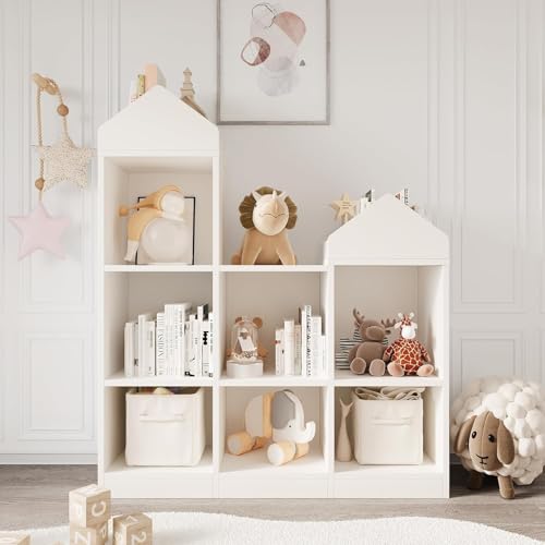 Bibliothèque Enfant 7 Cubes Toit Moderne Blanc Salutmeuble