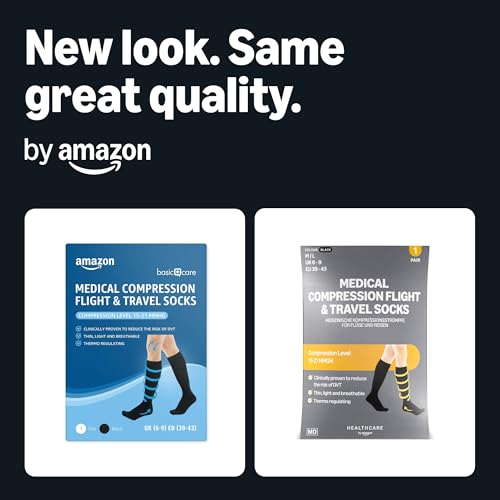 Healthcare by Amazon Medical Compression Flight & Travel Socks Black 6-9/39-43 (Previously a Amazon Basic Care Brand, Same Product)